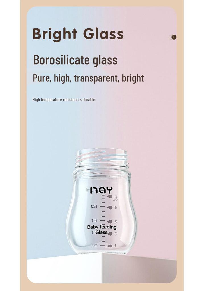 Nuoxin Baby Anti-Choke Borosilicate Glass Feeding Bottle for Newborns, Anti-Bloating, Medium Size.