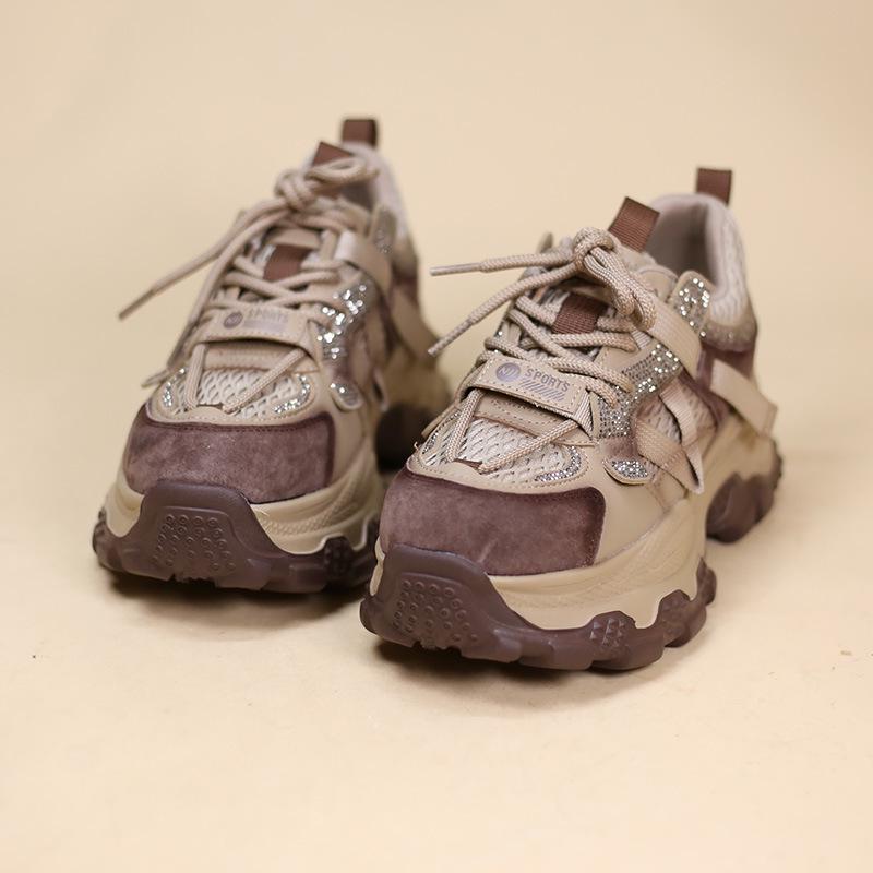 2025 Women's Autumn Dad Shoes - Stylish, Height-Increasing, Elegant European Design with Rhinestone Details