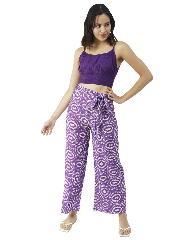 Moomaya Printed Summer Coord Set, 2 Pcs Set Crop Top with Palazzo Women