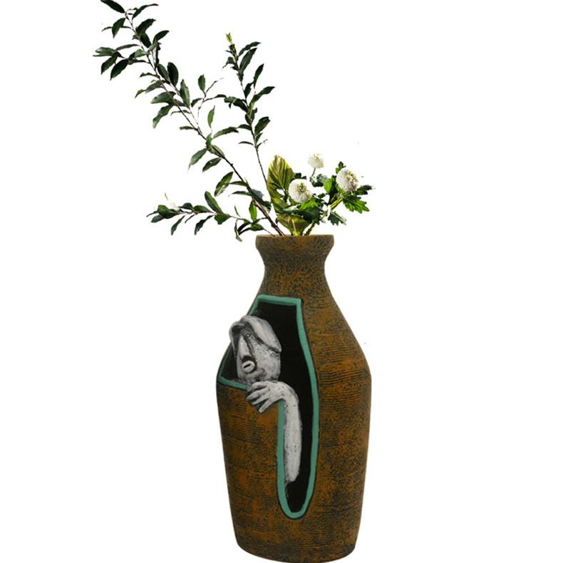 Abstract Figure Relief Resin Vase,Art Hollow Flower Vase,Home Tabletop Decor Ornament