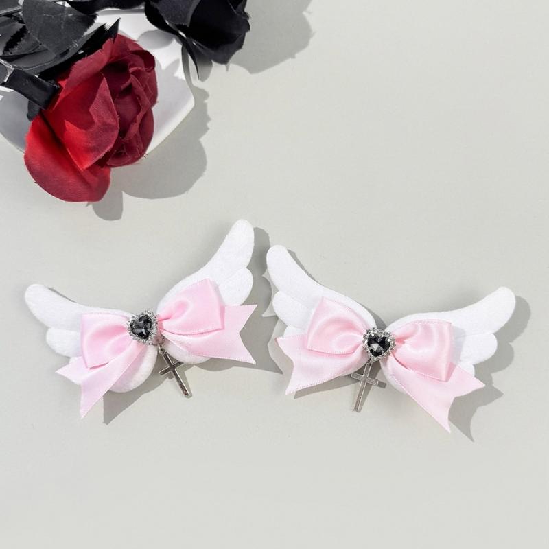 Baby Girls Hair Bows Clip With Angel Wing Gentle Nonslip Grip Ribbon Costume Accessories For Toddler Infants