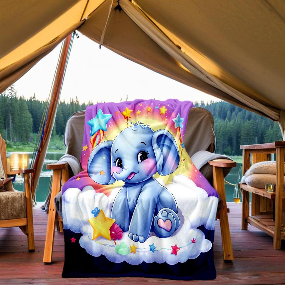 1pc Cute Elephant Fantasy Cloud Flannel Blanket, Comfortable and Warm Blanket, for Camping Sofa Bed and Couch Office029