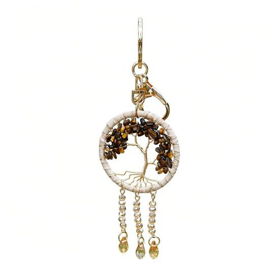 Car Pendant Natural Stone Tree Metal Wire Key Design Durable Chain Car Accessory Bags Backpack Decoration