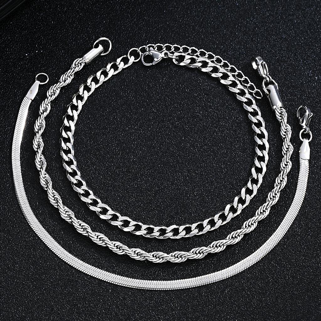 iF ME 8pcs Stainless Steel Ring, Bracelet, Necklace Set, Steel Color Men's and Women's Hip-hop Jewelry Accessories, A Gift for Son and Husband
