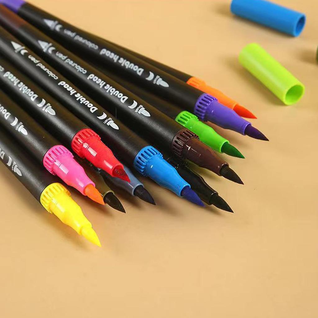 Color Watercolor 24 Color Marker For Both For Painting Coloring Gift Pen, Double-headed Pen, Set, Water-based Pen, Pen, Bold/Fine Points, Handmade,