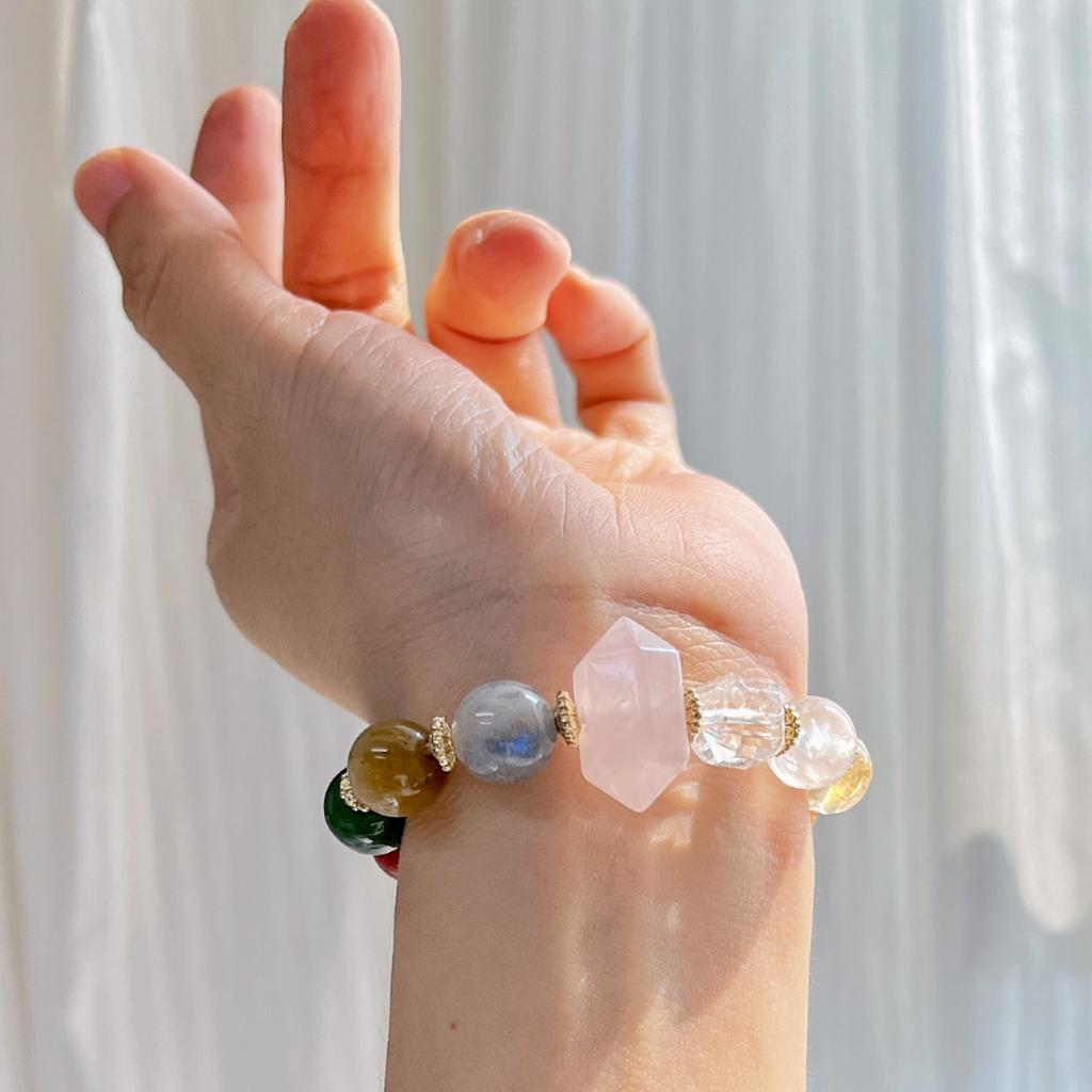 Natural White Crystal Amethyst Moonstone Powder Crystal Tianhe Stone Citrine Black Gold Ultra Purple Ghost Duobao Bracelet Hand