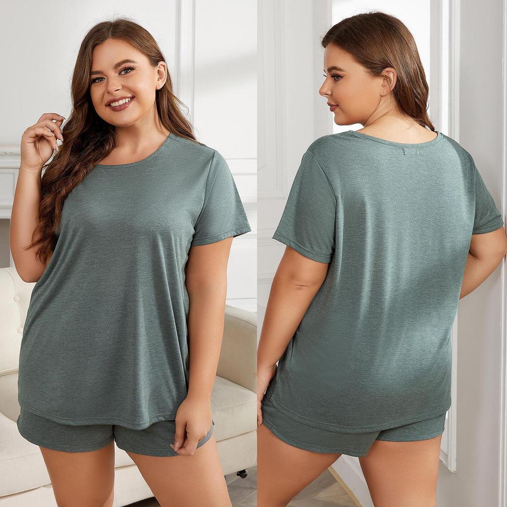 Schlafanzüge in Übergröße für Damen, Rundhalsausschnitt, kurze Ärmel, Hemd und kurze Hosen, Sommer-Pyjama-Set, übergroße Schlaf-Lounge-Wear