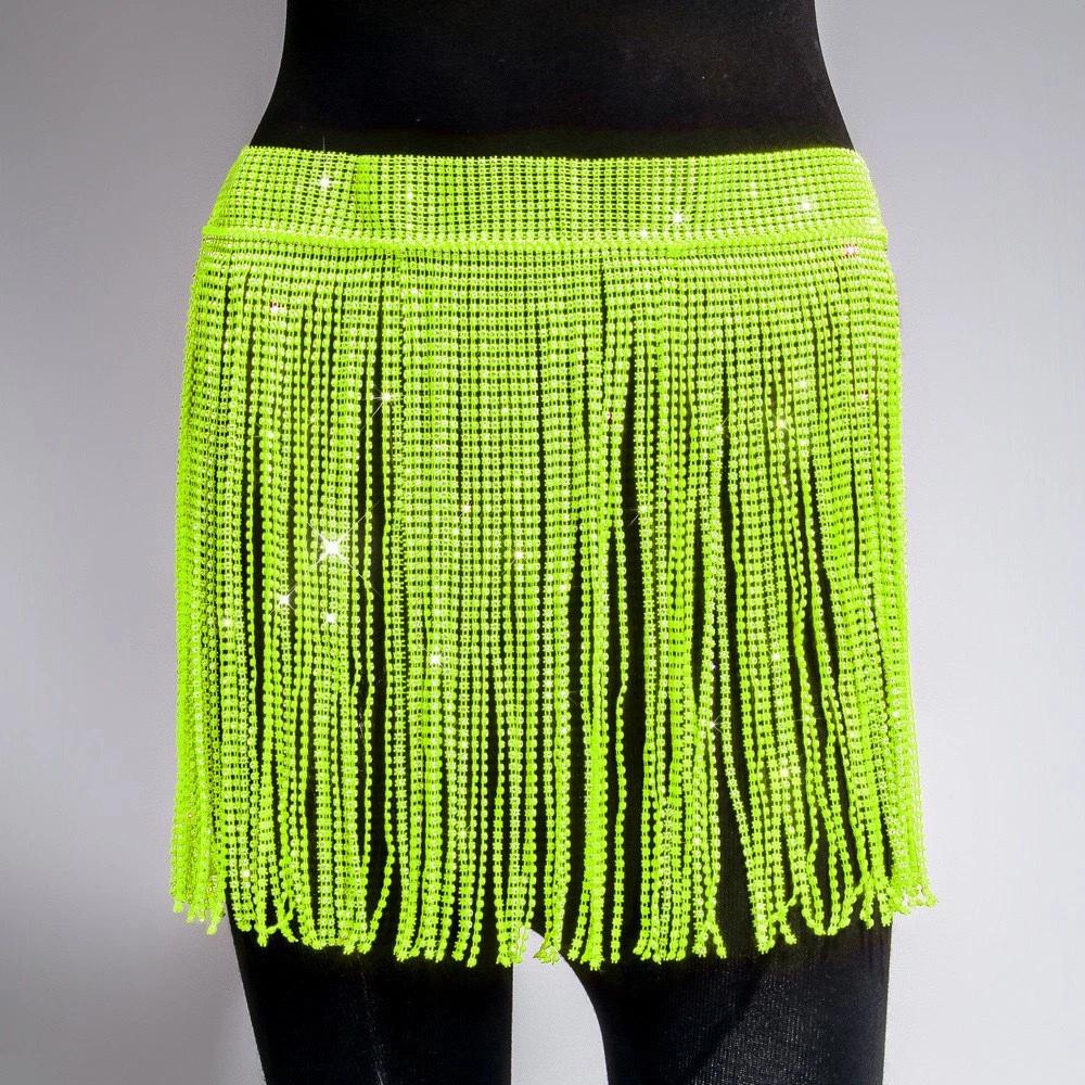 Glitzer Partykleid Polierter Tanzclub Rock Strassfransenrock Premium Taillenkette Zubehör für Ausgehen Abendgarderobe