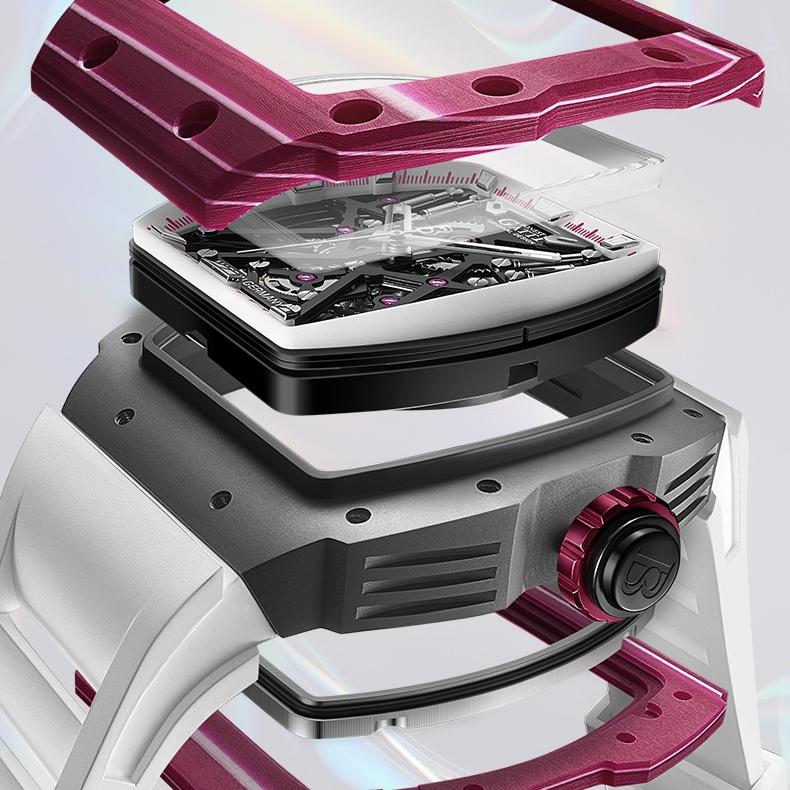 Bonest Gatti Herren Mechanische Uhr Leuchtend Kohlefaser