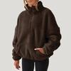 Female Winter Warm Wool Plush Fashion Casual Long Sleeve Pocket Drawstring Half Zipper Thick Pullover Sweatshirt