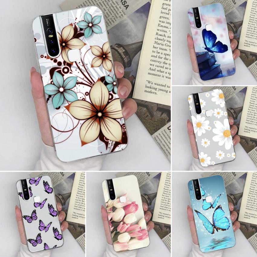 Phone Cover For Vivo V27 S15 U20 V15 V19 V20 V21 Elegant Flowers Patterns Transparent Silicone Anti Slip Durable Protective Shell For Vivo Bumper Case
