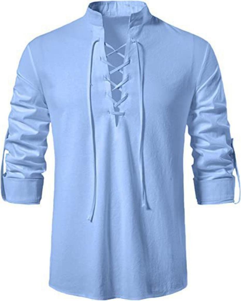 Herren Stehkragen Langarmhemd Baumwolle Henleys Shirt Hippie Lässig Strandhemd