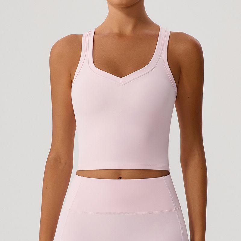 

Foreign Trade High Elastic Sports Yoga Vest High Strength Quick-Drying I-Shaped Back Outer Wear Including Chest Pad Fitness Running Top Pink XL/10