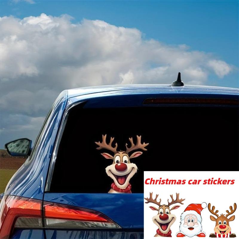 Car stickers, Christmas holiday reindeer car window stickers, side window and bumper Christmas reindeer decorative stickers 1PC