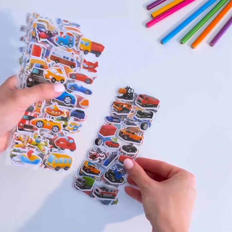 10 Sheets 3D Puffy Stickers for Kids Cute Cartoon Vehicle Stickers Scrapbook Stickers for Children Gift for Boys and Girls