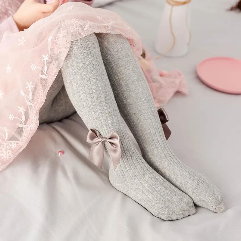 Gray Ribbed Tights Children' Tights with Bows 4-6 Years