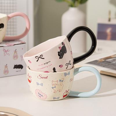 Niedliche Katze Keramiktasse kreative Hand Kaffeewasserbecher für Mädchen, Geburtstag, Geschenk Büro Frühstückstasse