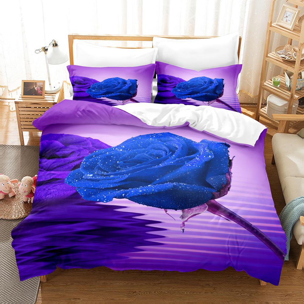 3D Digital Printing Three-Piece Quilt Cover Pillowcase Bed Sheet Quilt Cover Rose Bedding