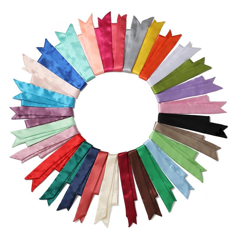 4x100cm Satin Silk Narrow Scarf Neckerchief Solid Neck Scarves Long Silk Thin Scarf Tie Black Bag Ribbon Headbands Choker