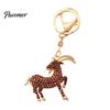 Realistic Goat Charm Keychain with Sparkling Rhinestone, Golden Plated Sheep Alloy Bling Keyring, Animal Pendant for Backpack Handbag