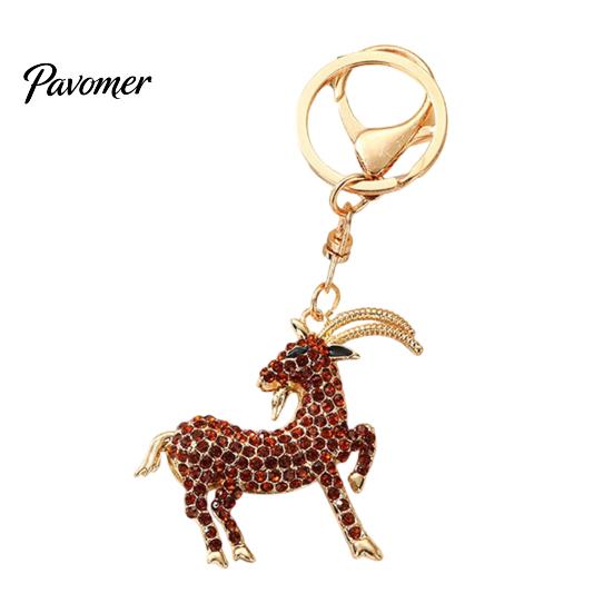 Realistic Goat Charm Keychain with Sparkling Rhinestone, Golden Plated Sheep Alloy Bling Keyring, Animal Pendant for Backpack Handbag