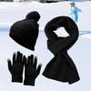 3 Pcs/Set Men Winter Hat Scarf Gloves Set Thick Knitted Warm Elastic Ear Five Fingers Windproof Winter Outdoor Cyclin