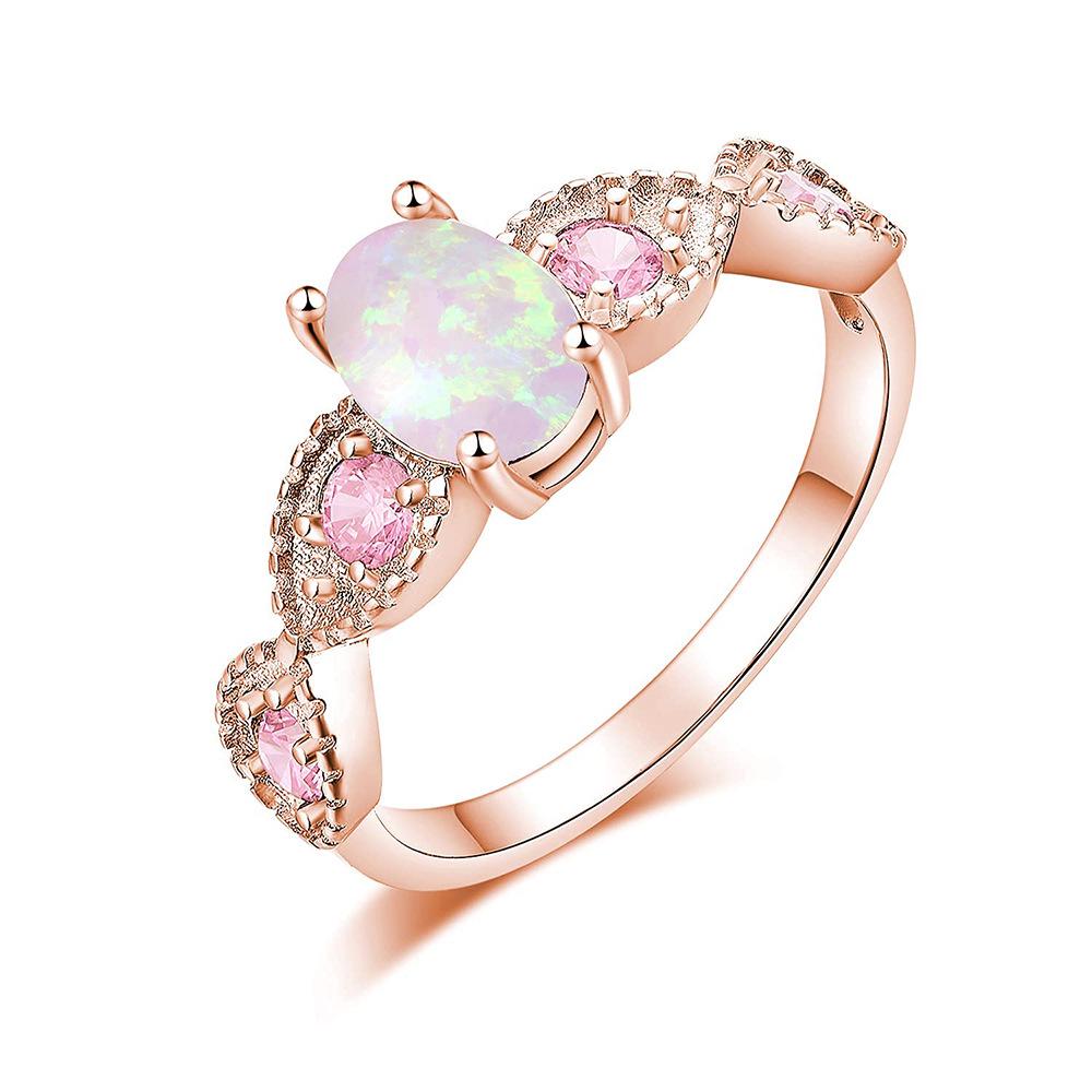 Opal and Diamond Inlaid Women's Fashion Ring - European & American Style, Versatile Jewelry for All Occasions.
