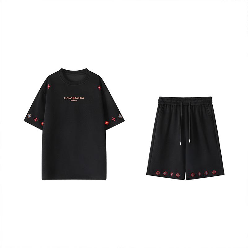 2026 American Style Embroidered Summer T-Shirt & Shorts Set for Men