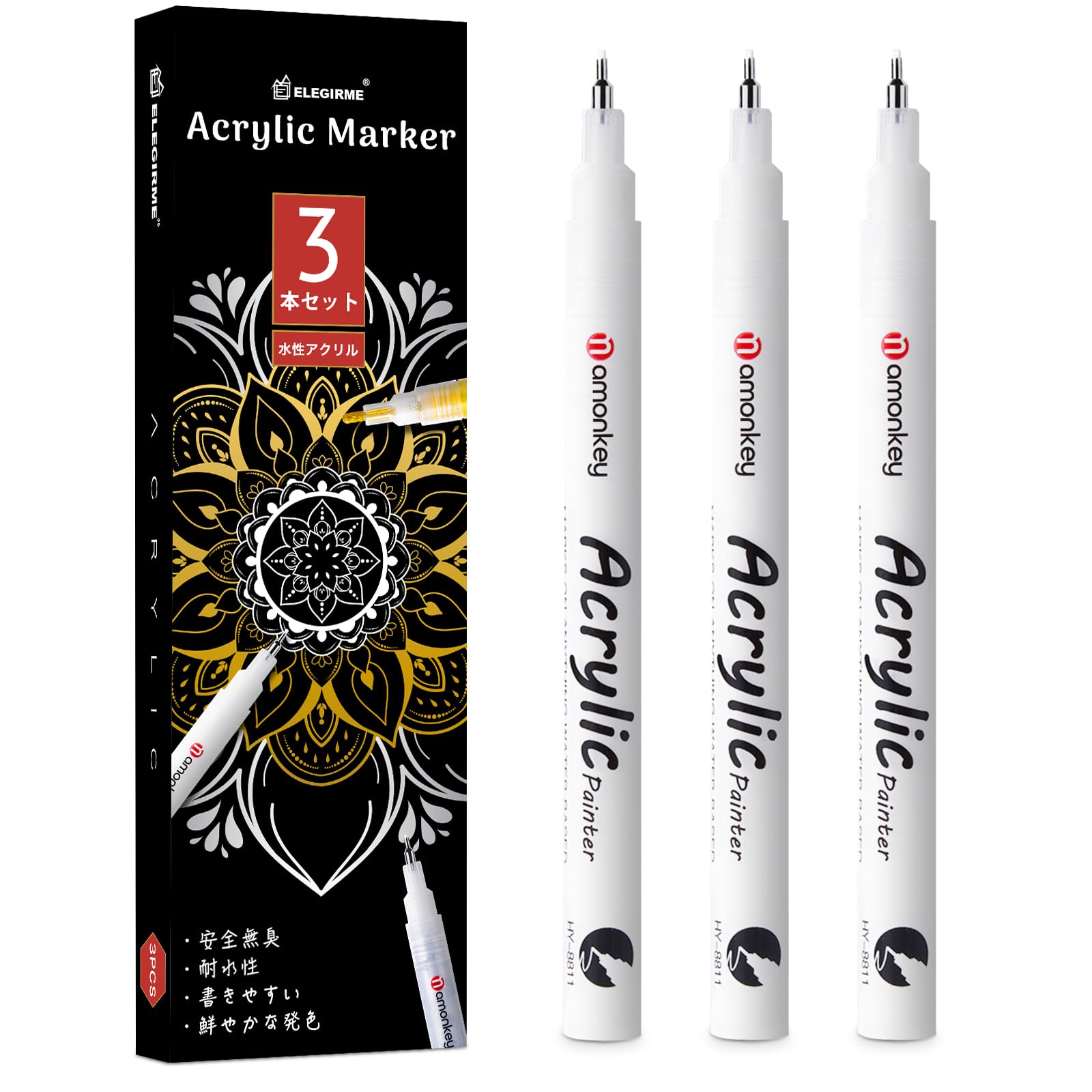 

Elegirme White Extra Fine Acrylic Highlighter for Handwritten POP Marker, 0.5mm, 3-Pack, Water-Resistant, Water-Based Pen, Illustrations, Art, Comics, білий