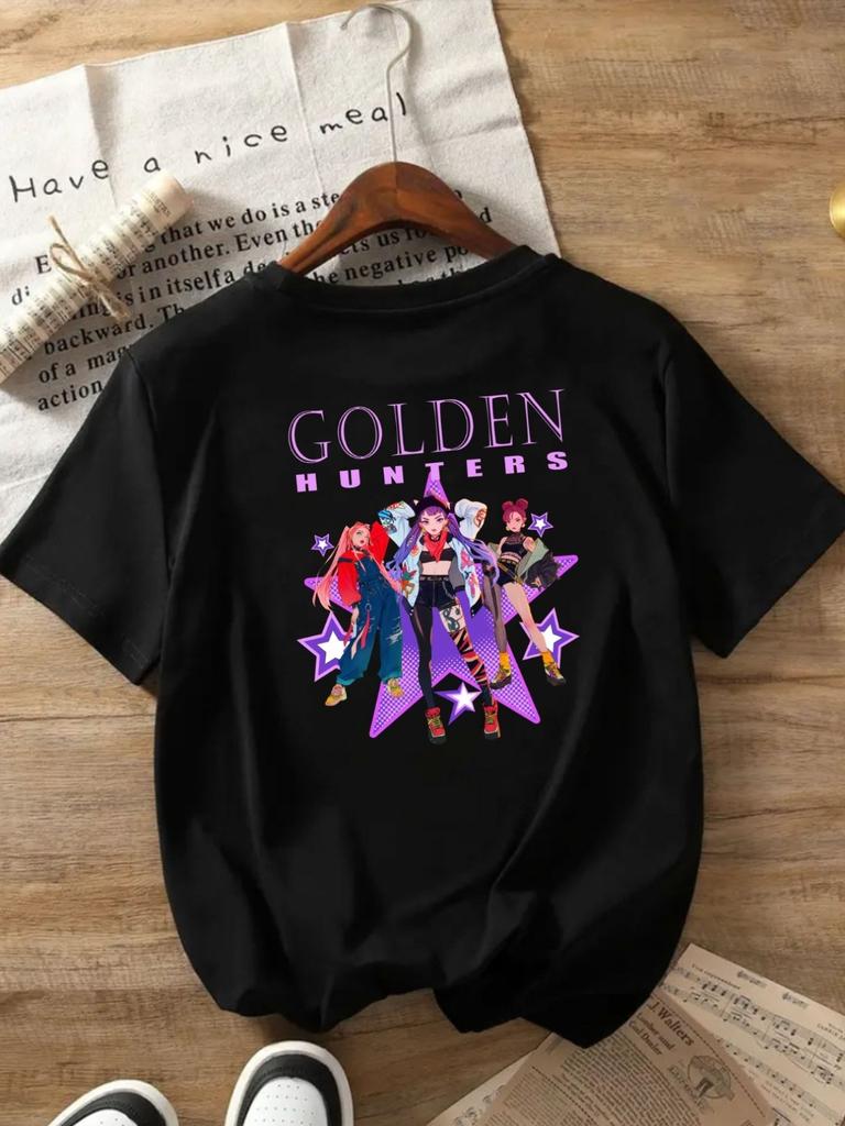 Women's Golden Hunters Anime Graphic T-shirt Double-sided Print Golden Hunters Characters Back Design Casual Short Sleeve Tee