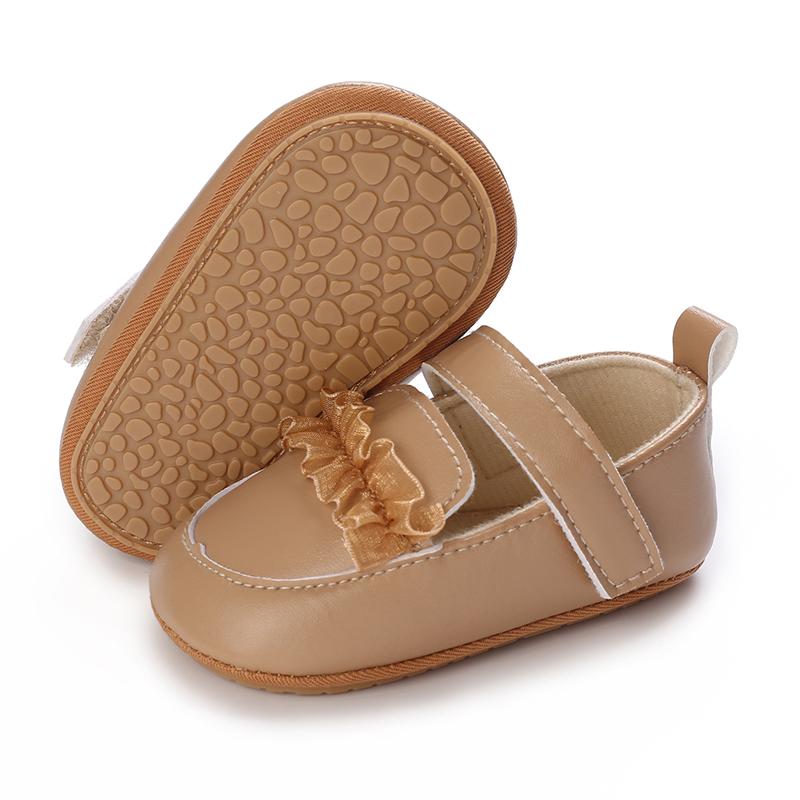 Khaki 0-18M Baby Casual Shoes Infant Toddler Bowknot Non-slip Rubber Soft-Sole Flat PU First Walker Newborn Bow Decor Mary Janes