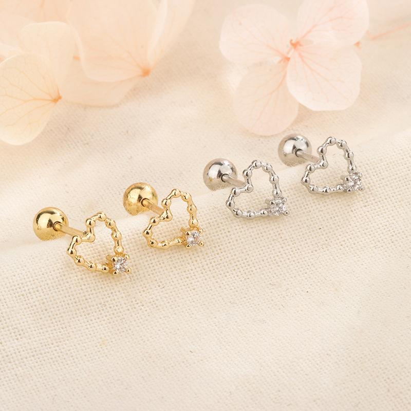 S925 Silver Mini Heart Stud Earrings With Screw Back Cute Bean Love Design Small Diamond Jewelry For Women