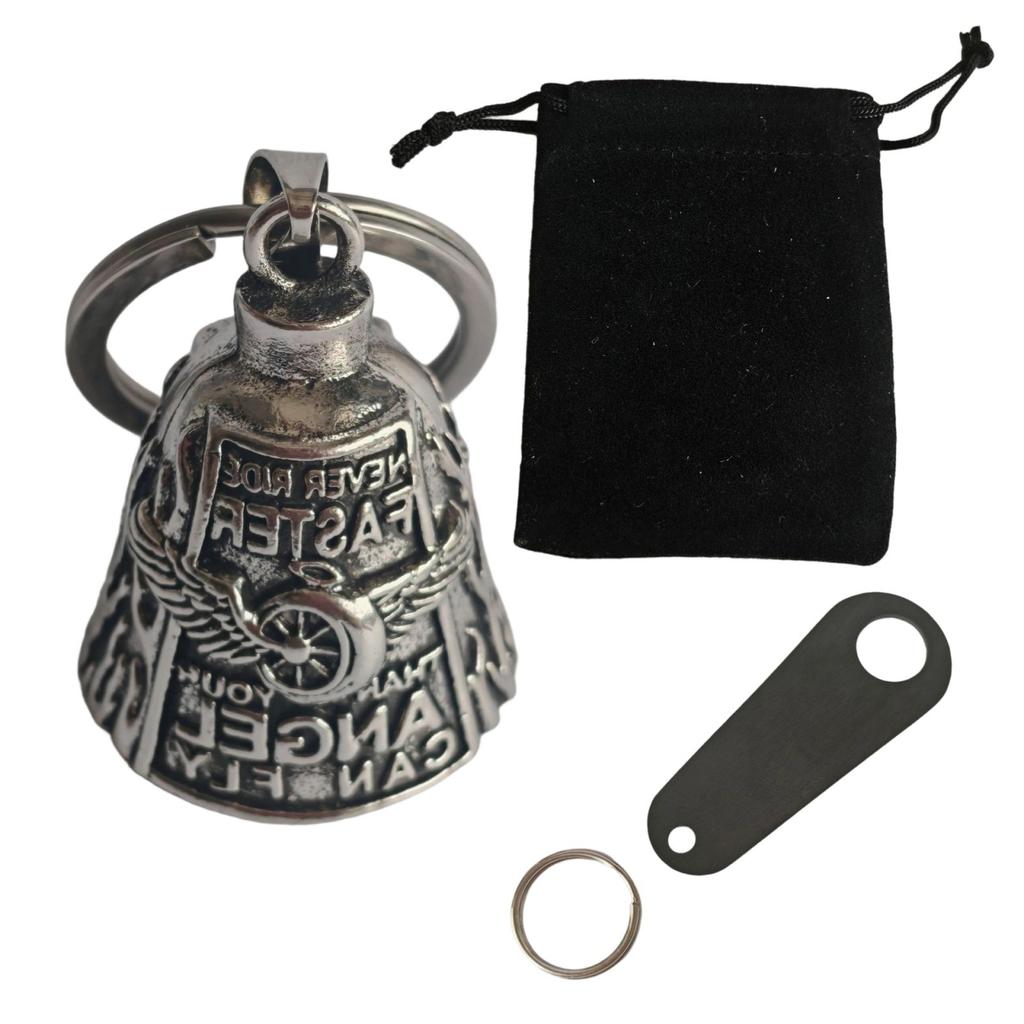 Symbolic Riders Keychain Wing Wheel Bells Keyring with Protective Bells Charm Lightweight Rustproof Metal Car Accessory
