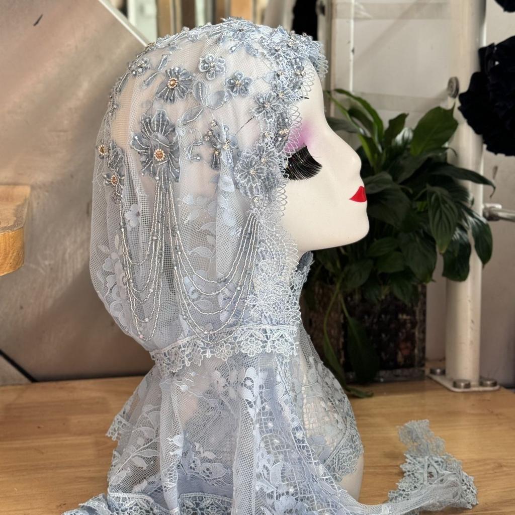 New Premium Embroidered Shawl with Hand Beading - Lace Trim Muslim Women Prayer Cover & Elegant Shoulder Wrap