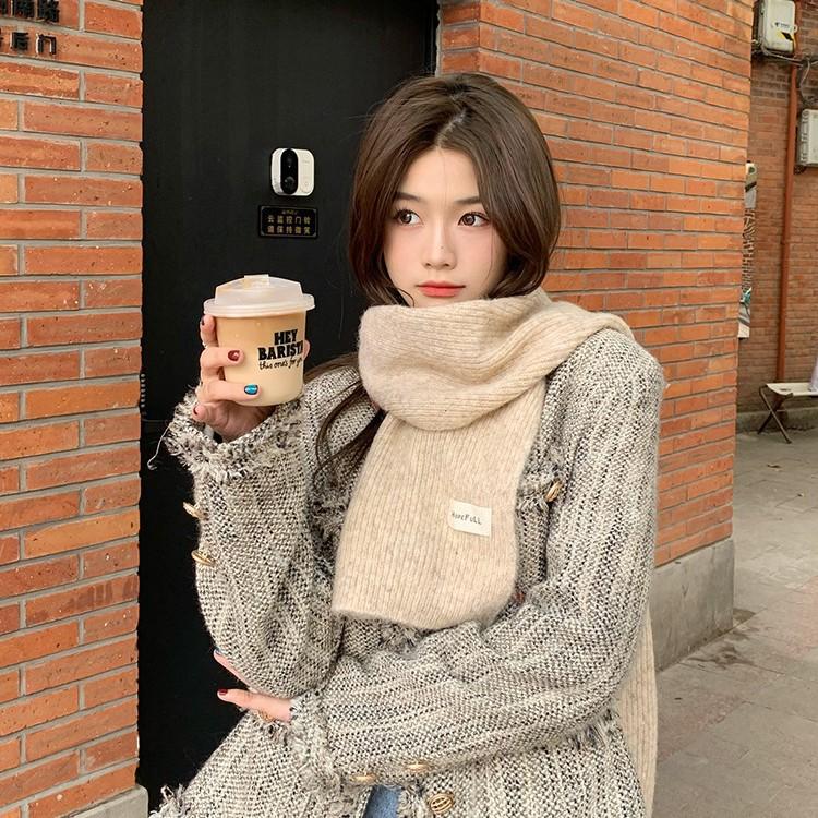 Knitted Scarf Women's Winter Korean Version New Sticker Solid Color Student Warm Wool Scarf Male Couple