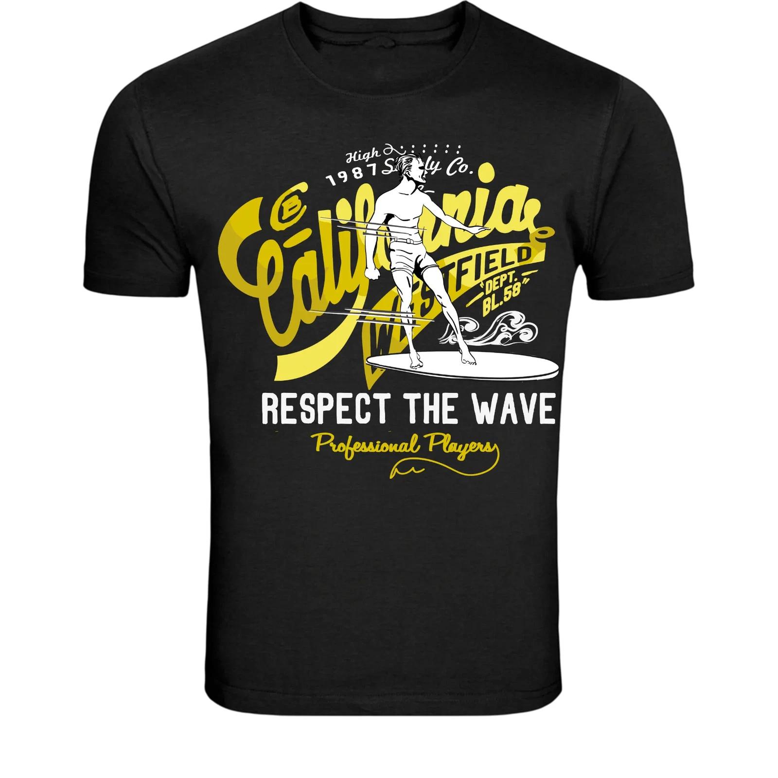 Футболка California Surf Respect The Wave - Винтажный Серфер Пляж XL