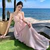 Pink French Backless Camisole Dress - Elegant Beach-Ready Evening Gown for Women