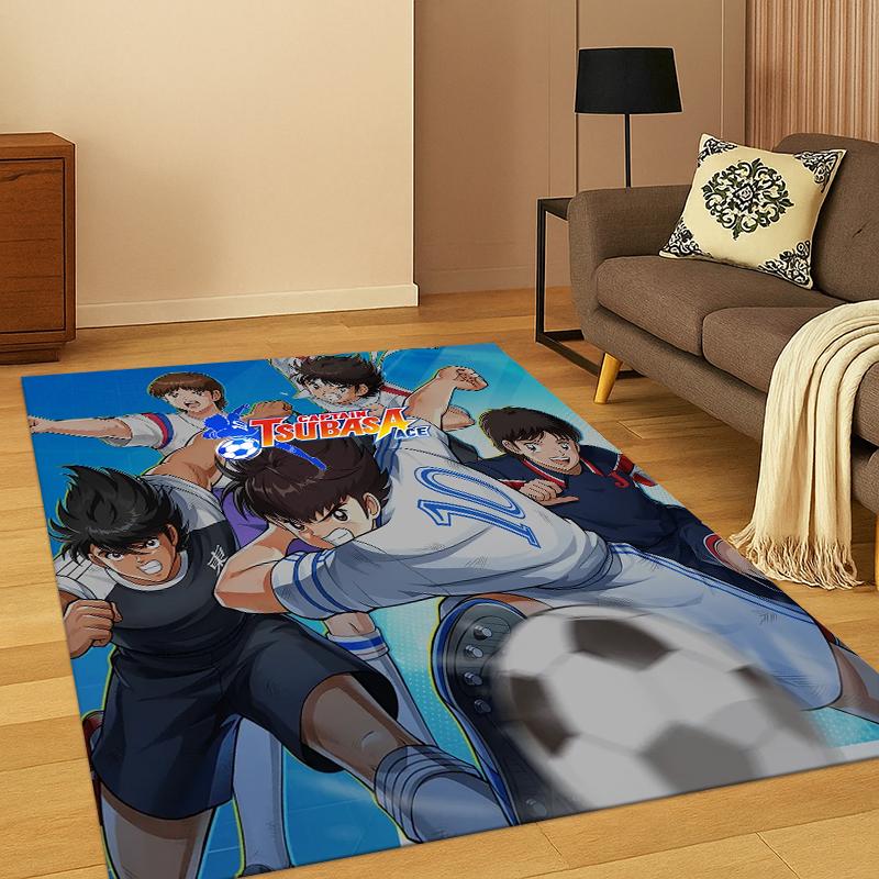 Anime Captain Tsubasa Soccer Cartoon Carpet Rug for Bedroom Living Room Sofa Doormat Home Decor,Kid Game Area Rug Non-slip Gift