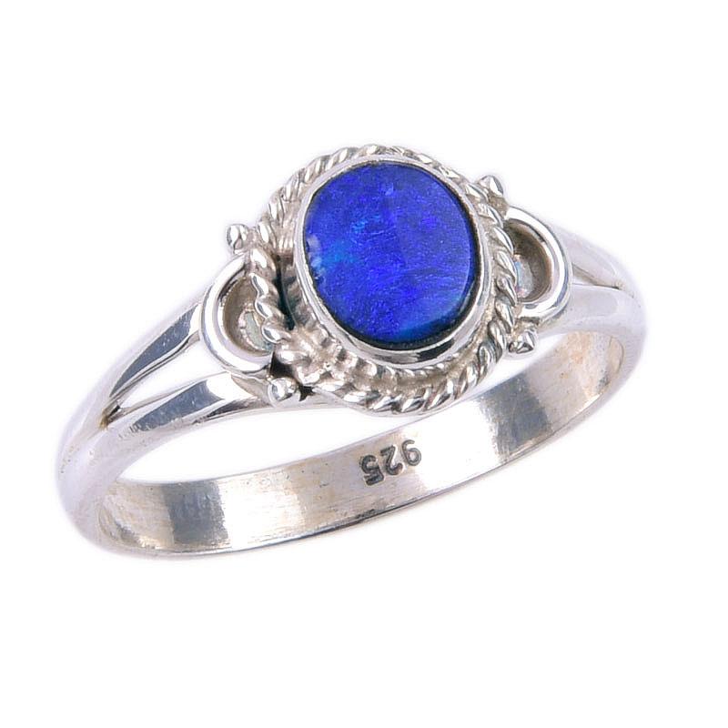 Natural Australian Opal Gemstone 925 Solid Sterling Silver Jewelry Ring S.7 I9s01