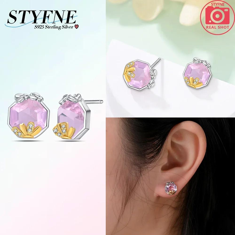 925 Silver Earrings Women Jewelry Butterfly Flower Pink Flowers Zircon Hoop Ear Studs Sparkling Earring Wedding Gift