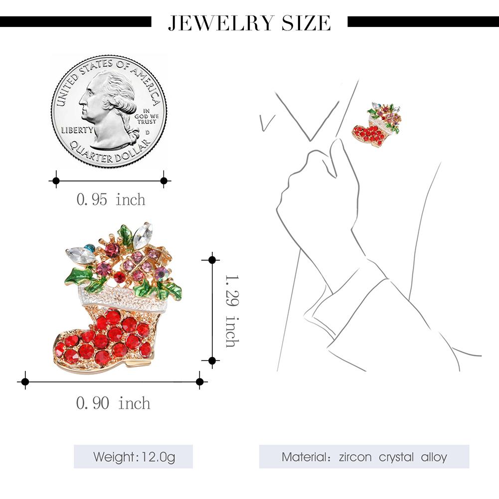 Red Crystal Christmas Boot Stocking Brooch Full Diamond Breastpin Christmas Gift Decoration for Women