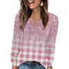 Women's Fashion V-Neck Button-Up T-Shirt With Patchwork Print Long-Sleeved Top