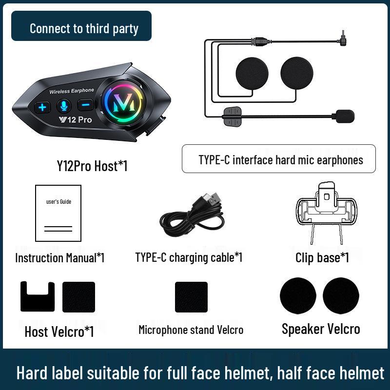 Bluetooth Y12 Pro Motorcycle Helmet Intercom IP56 Waterproof 300m Range CVC Noise Reduction