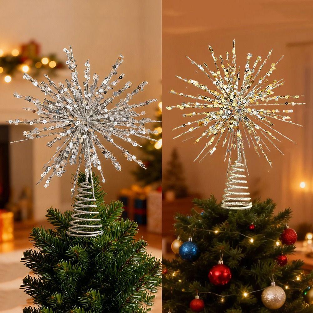 Glitter Xmas Tree Topper Gold/Silver Christmas Decorations Durable Christmas Tree Star Topper