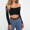 Sexy Long Sleeve Off Shoulder T-shirt Crop for Women Spring Summer Autumn Basic Tees Fashion Female T-shirt Solid Color Tops