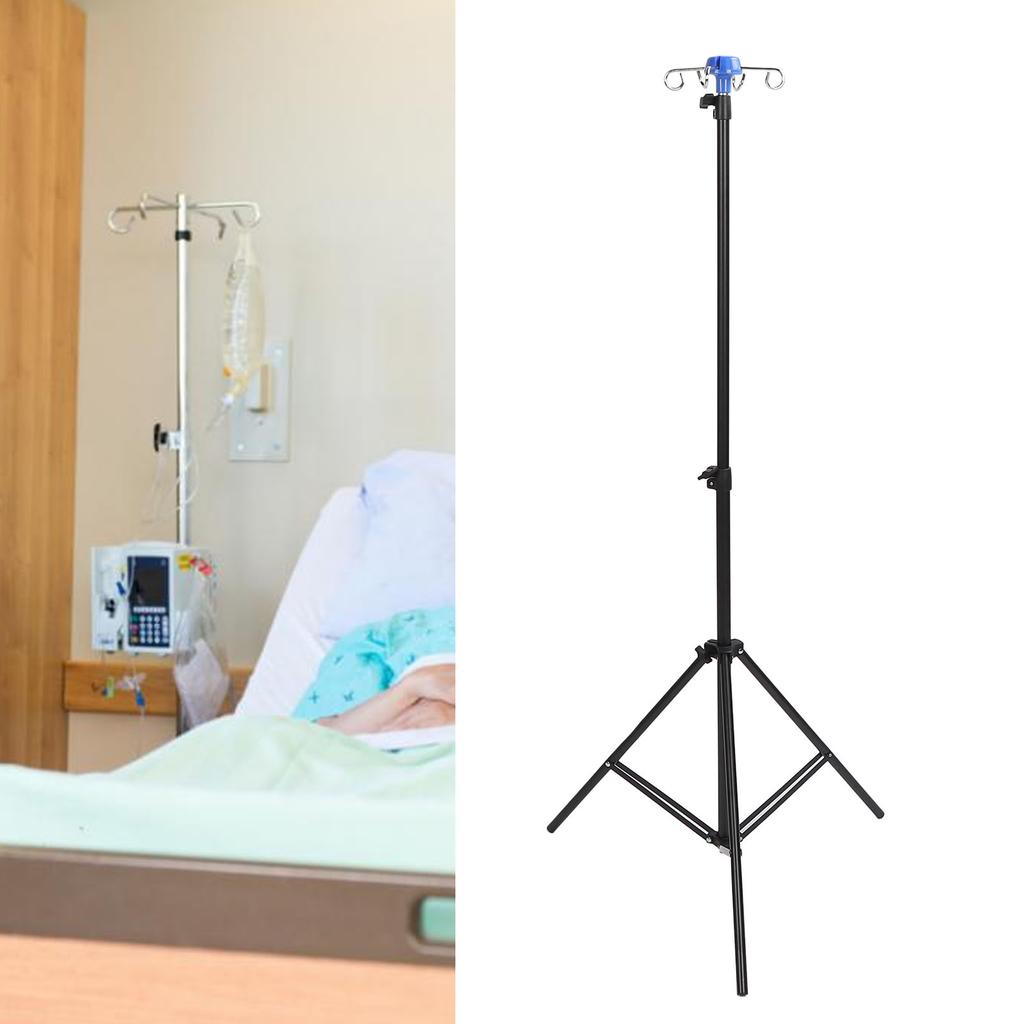 2 Set Portable IV Pole Foldable Retractable Infusion Stand Adjustable Height Stable Aluminum Alloy Stand for Clinic Home Care