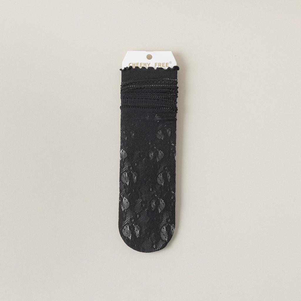 White Openwork Lace Stacked Socks Middle Tube Breathable Lolita Fungus Lace Socks Thin Summer