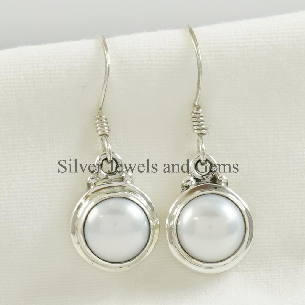 Natural Fresh Water Pearl Earring, Handmade Earrings for Her, 925 Sterling Silver Round Pearl Earrings, Gift for Mom, Bridesmaid Earring
