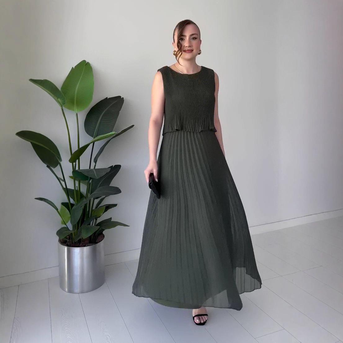 2025 Summer Women s A-line One-Shoulder Sleeveless Waist-Cinching Dress Large