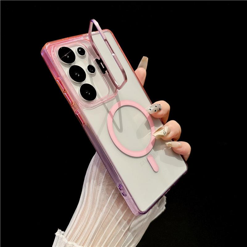 Applicable To Samsung S25Ultra Two-color Magnetic Suction Bracket S24Ultra Mobile Phone Case S23Ultra Transparent Protective Case